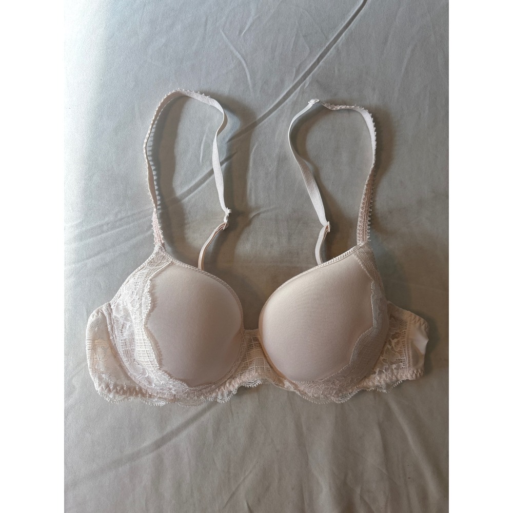 Simone Perele Caresse 3D Plunge Bra Womens 32C Blush Pink Excellent Lace 12Z316